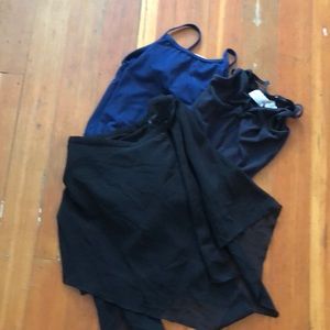 2 leotards and a black ballet skirt